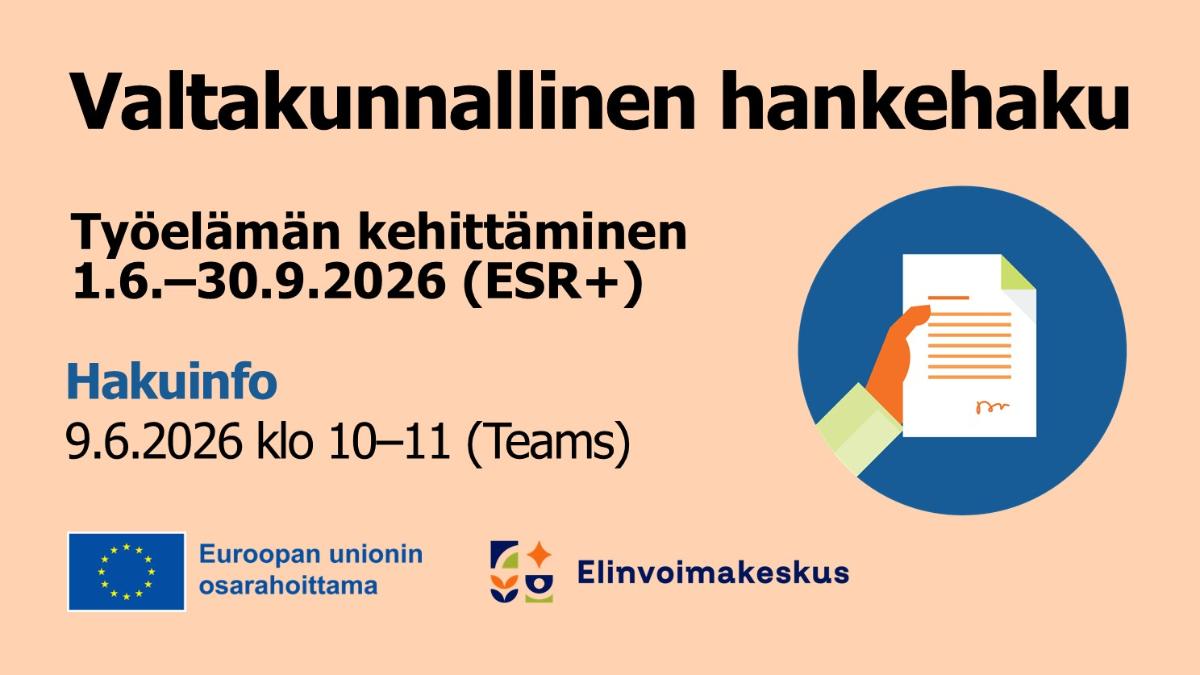 EU osarahoittama -logot ja elinvoimakeskuksen logot sekä hakutekstiä.