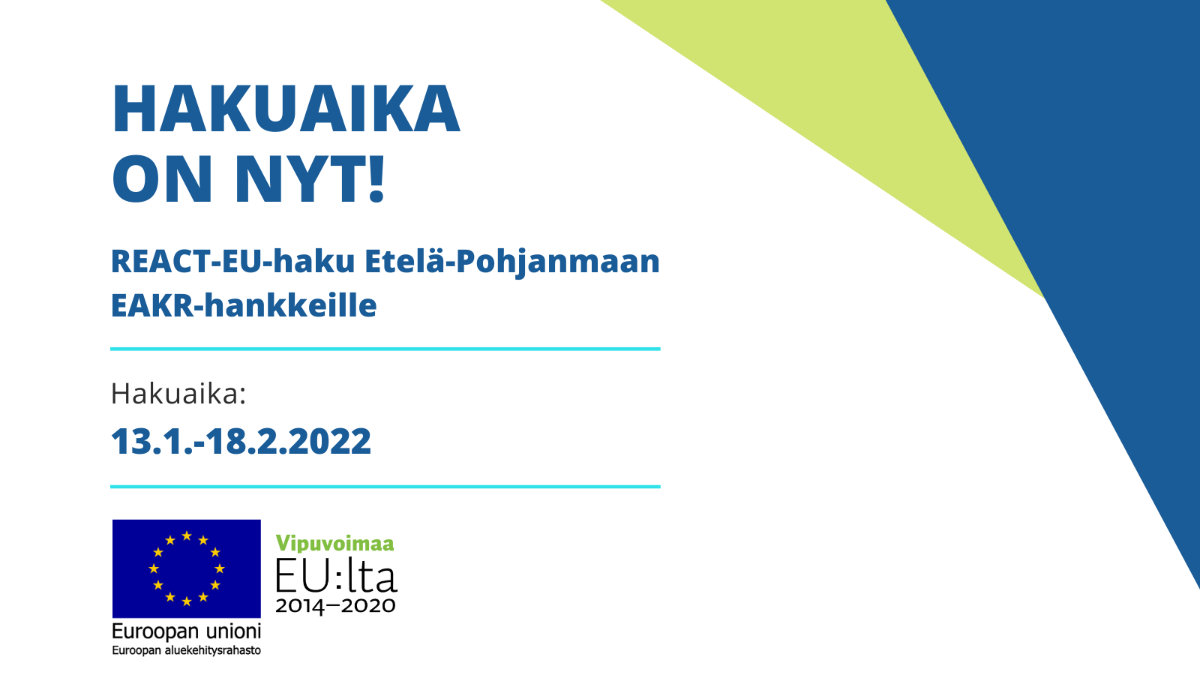 REACT-EU-Haku Etelä-Pohjanmaan EAKR-hankkeille 18.2. asti