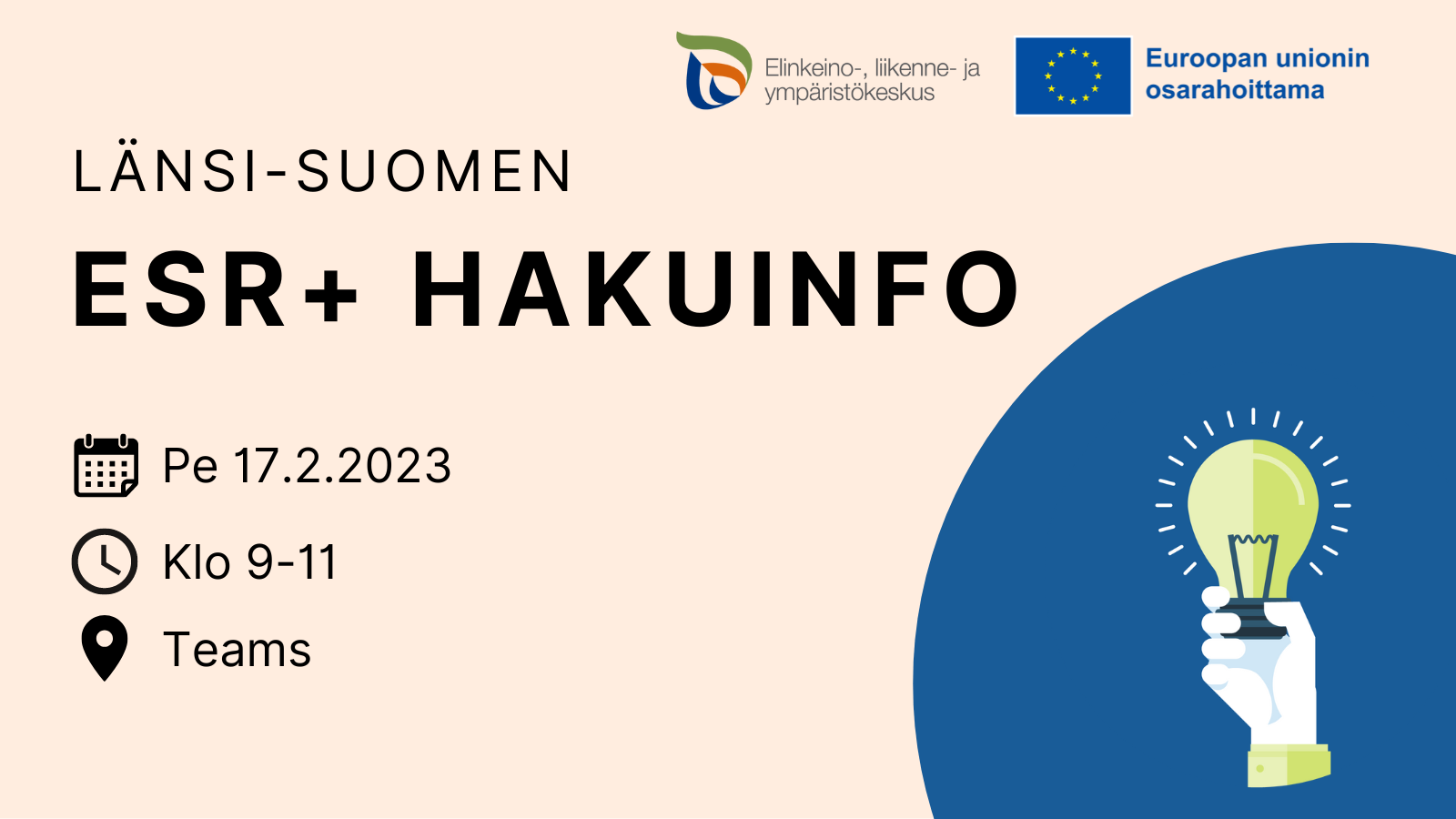 Kutsu: Länsi-Suomen ESR+ -hakuinfo 17.2. Klo 9–11 | Rakennerahastot