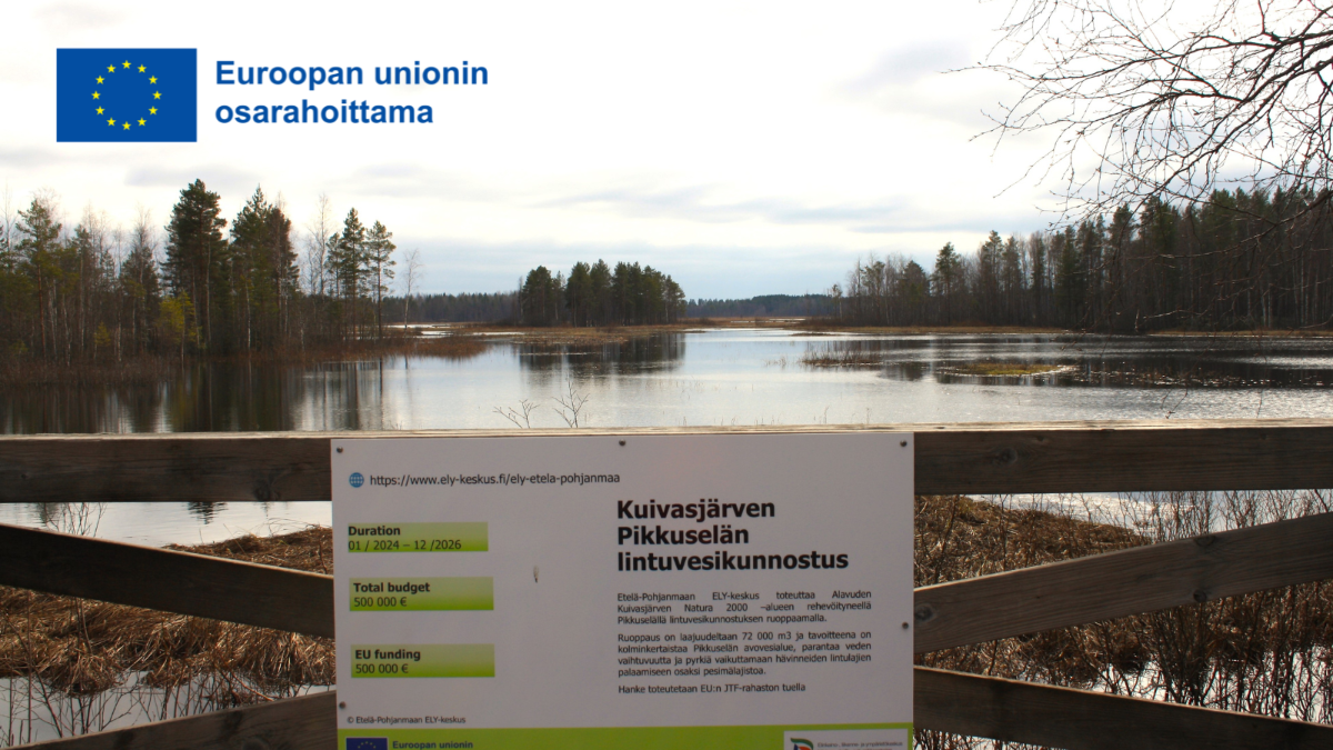 Kuivasjärven avovettä sekä EU-lippulogo tekstillä Euroopan unionin osarahoittama
