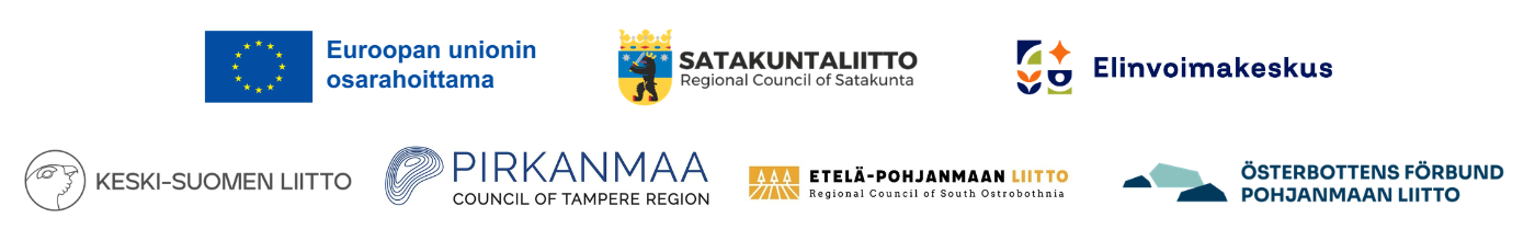 Logot: Euroopan unionin osarahoittama, Satakuntaliitto, Elinvoimakeskus, Keski-Suomen liitto, Pirkanmaan liitto, Etelä-Pohjanmaan liitto ja Pohjanmaan liitto.